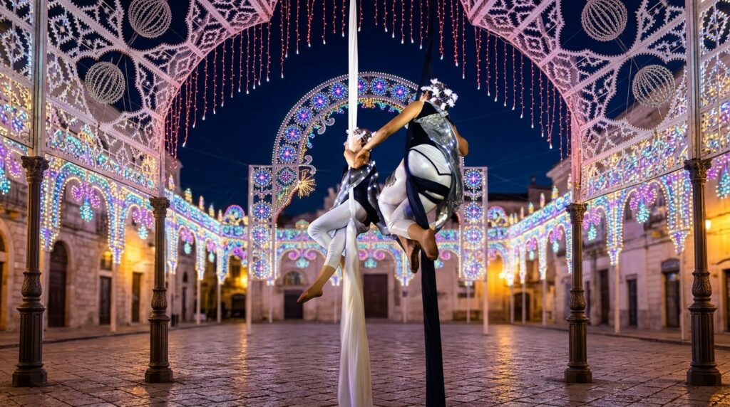 Spettacolo di Equilibrismo e Acrobatica Aerea in Puglia
Scopri lo straordinario spettacolo di acrobatica ed equilibrismo offerto da Artisti di Strada in Puglia, ideale per eventi come feste private, matrimoni, sagre, eventi aziendali e molto altro. Performance personalizzabili, disponibili in Puglia e nelle regioni limitrofe come Calabria, Basilicata, Campania e Sicilia. Aggiungi magia e fascino al tuo prossimo evento con spettacoli mozzafiato. Contattaci per maggiori informazioni e prenotazioni!