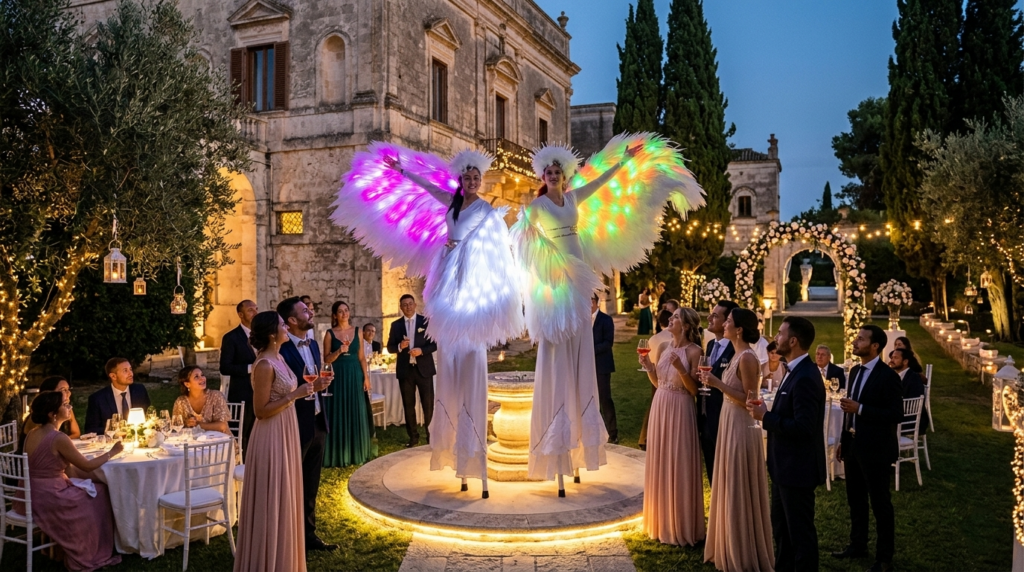 Trampolieri Moderni: Spettacoli Fiabeschi con Abiti Scintillanti
Incanti Fiabeschi è uno spettacolo di trampolieri moderni con abiti scintillanti, ideale per eventi eleganti e cerimonie. Questo affascinante show itinerante combina acrobazie su trampoli con una sfilata ricca di fascino e scenograficità. I trampolieri, in costume ispirato al passato, offrono una performance unica arricchita da musiche suggestive e illuminazione led, trasformando vie e piazze in magiche ambientazioni fiabesche.
Perché scegliere Incanti Fiabeschi:
Originalità e Stile: I trampolieri con abiti scintillanti sono perfetti per matrimoni, eventi aziendali e manifestazioni pubbliche.
Versatilità: Adatto a eventi tematici, Notti Bianche e rievocazioni storiche.
Qualità e Innovazione: Costumi storici e tecnologie moderne creano un’esperienza visivamente spettacolare.
Incanti Fiabeschi è la scelta ideale per valorizzare strade, piazze e centri storici, offrendo un'animazione esclusiva e memorabile.