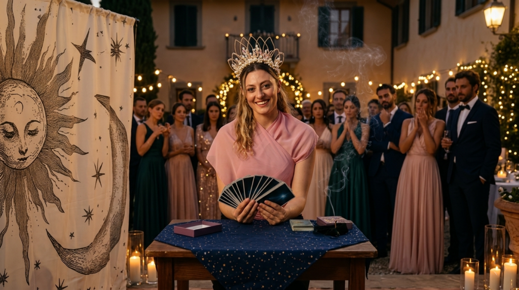 Kumari: - La Cartomante Gitana, un’esperienza mistica per eventi indimenticabili. Con predizioni affascinanti attraverso carte e lettura della mano, offre un tocco magico e misterioso. Atmosfera gitana, candele, incensi e antichi libri trasportano gli ospiti nel mondo del destino, rendendo ogni incontro unico e sorprendente. Perfetta per chi cerca un intrattenimento suggestivo e intrigante per le proprie feste o eventi speciali.