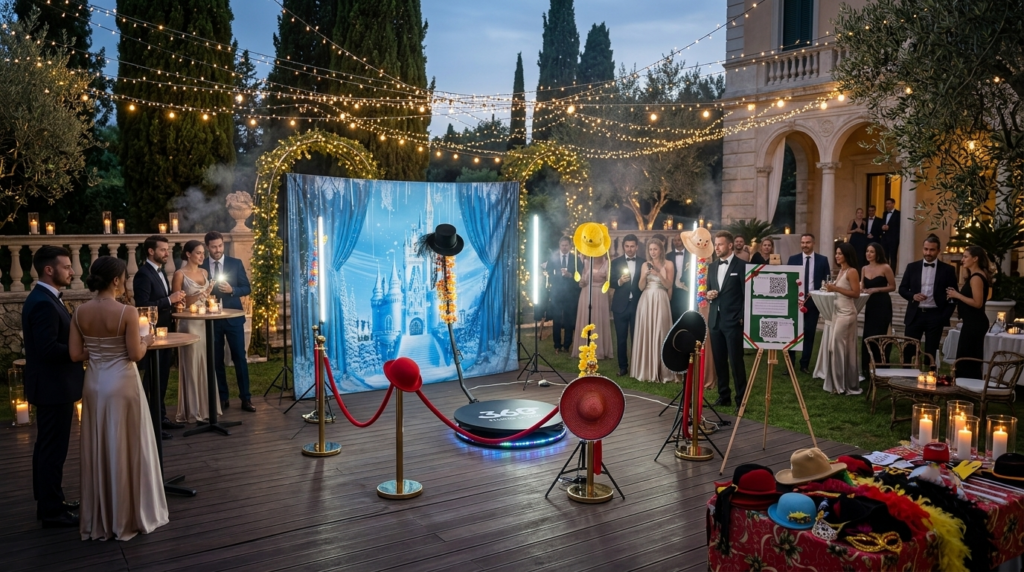Noleggio Videobooth 360 in Puglia: l'attrazione innovativa per eventi unici. Ideale per matrimoni, compleanni, eventi aziendali e comunioni. Con una pedana rotante da 100 cm, crea video personalizzati con effetti speciali come Slow-Motion e Boomerang, pronti da condividere sui social. Scenografie su misura ed effetti scenografici (coriandoli, fumo, luci) disponibili. Video elaborati e trasferiti senza internet. Contattaci per noleggiare Videobooth 360, la novità più richiesta per rendere il tuo evento indimenticabile!