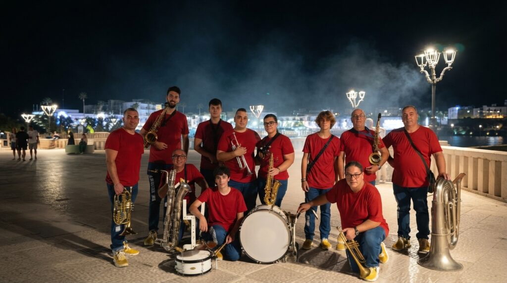 Banda di Babbo Natale con musicisti in costume, strumenti a fiato e ritmo Dixieland. Ideale per mercatini, accensioni alberi, eventi in piazza e centri commerciali. Formazioni modulabili da 5 a 10 elementi. Musica natalizia dal vivo per tutte le età.